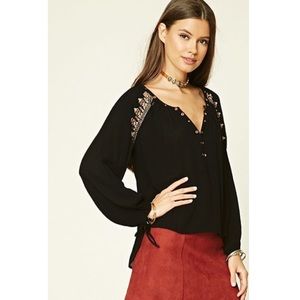 Forever 21 embroidered sequin peasant top